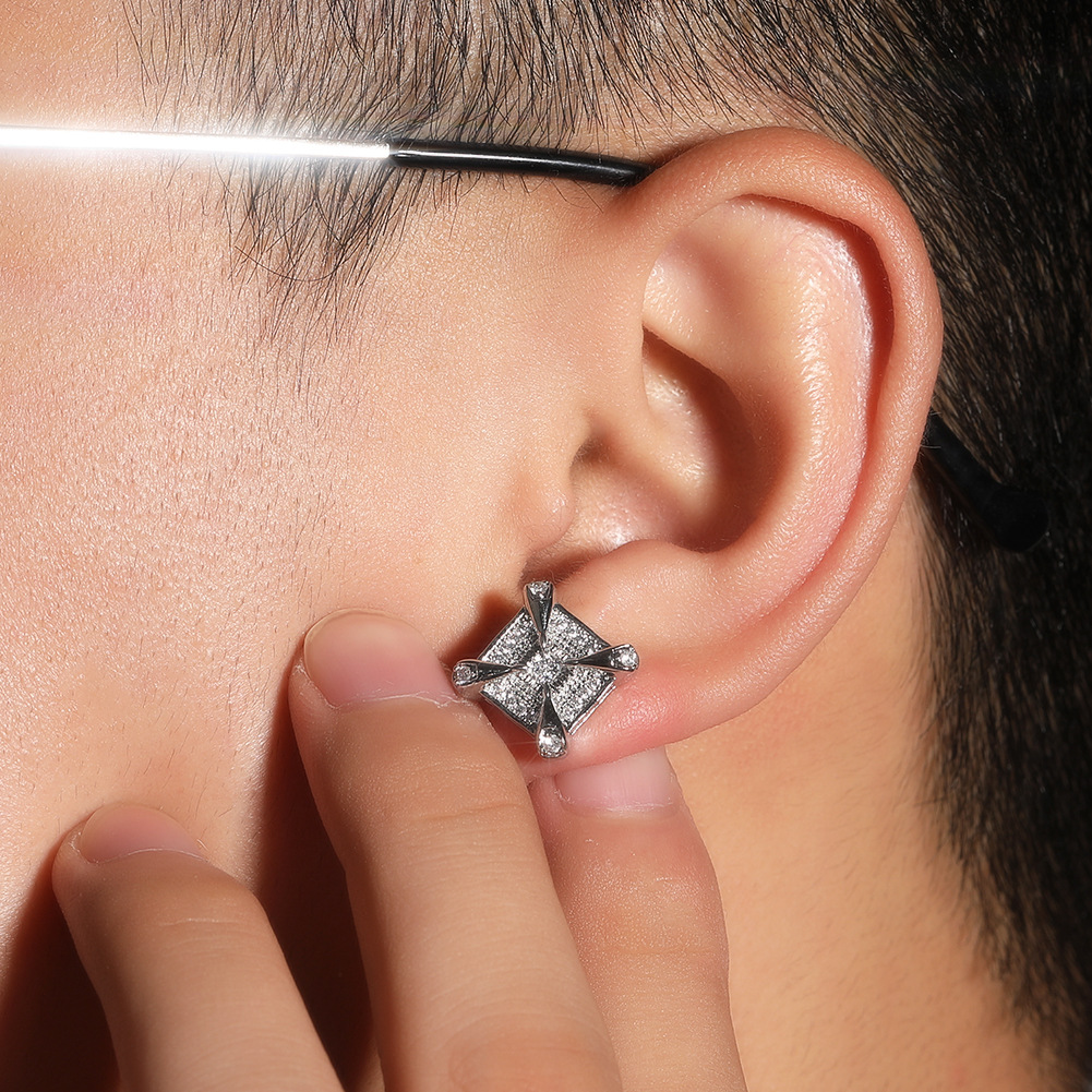 2024 Hip Hop Stud Earrings, Sterg Sier Rose Gold Filled Pave 5A CZ Dia Gemstones Dragon Claw Women's Wedding Earring Gift