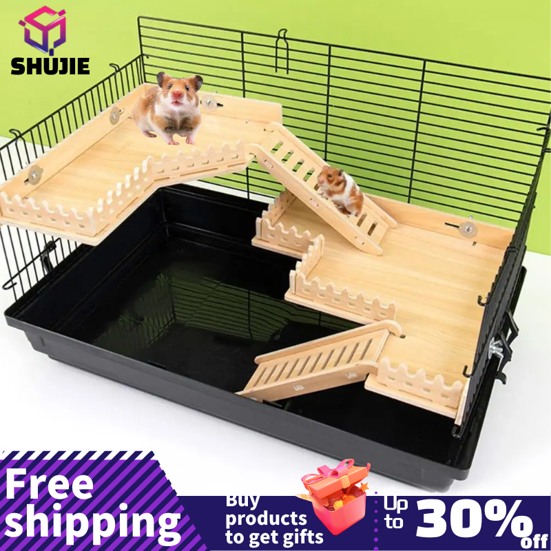 Practical Hamster Toy Thickened Entertainment Smooth Hamster Double Layer Wooden Climbing Platform with Ladder