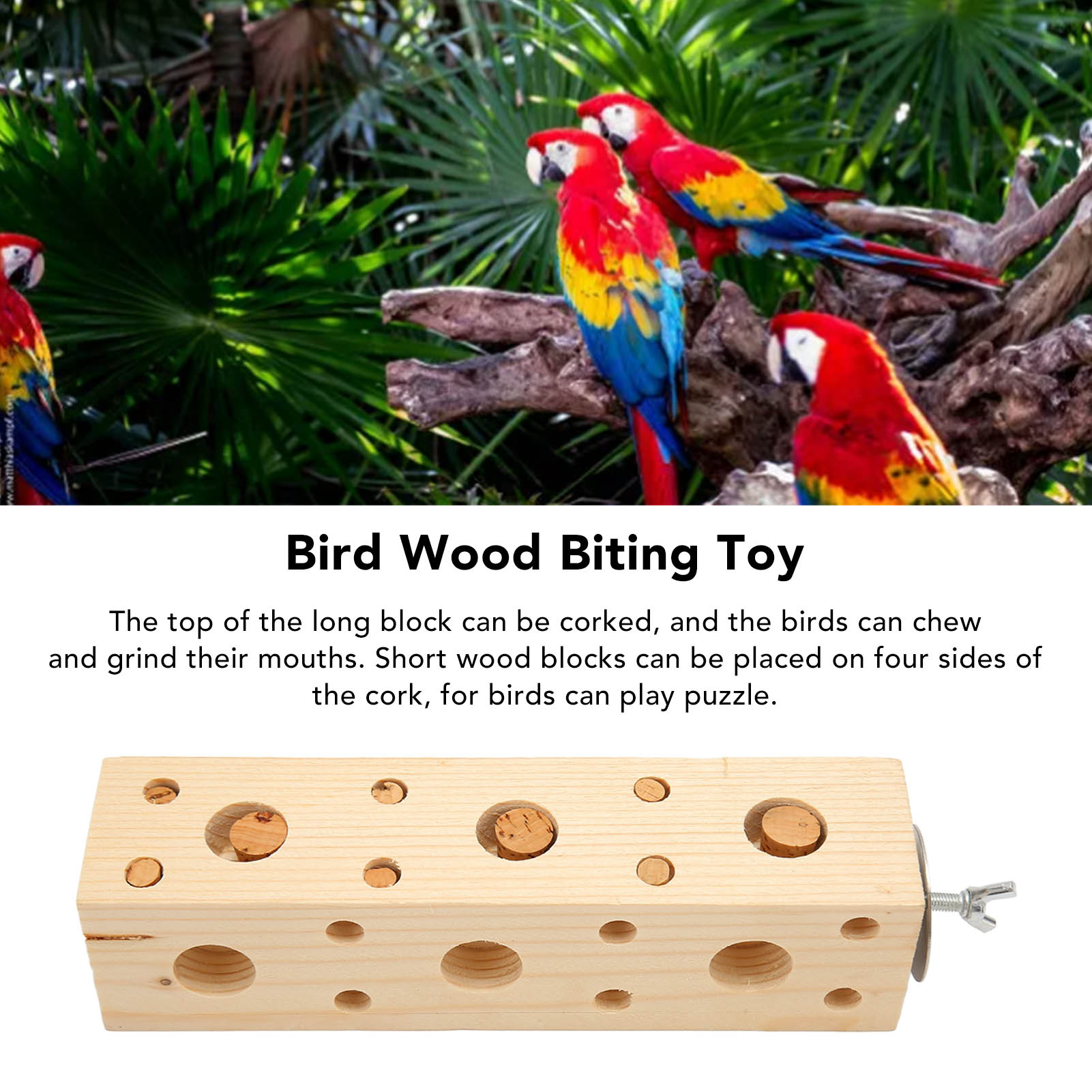 Bird Wooden Block Chewing Toys Parrot Puzzle Foraging Training Toys Shredding Biting Wood Teething Toys