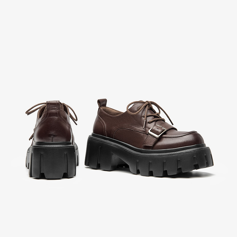 Derby New BEAUTODAY Shoes Women Calfskin Leather Belt Buckle Thick Sole Solid Color Lace-Up Autumn Ladies Oxfords Handmade 21965 8cb9