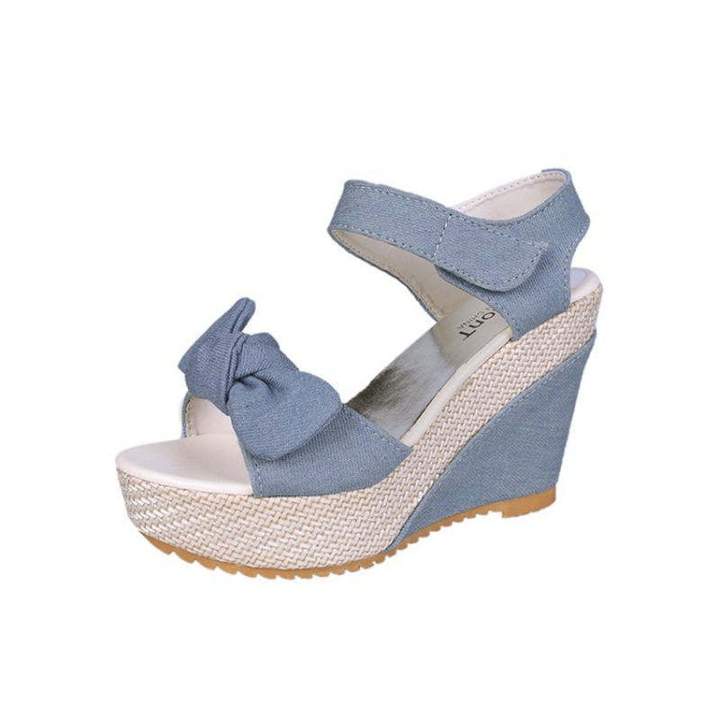 2025 new New Brand Ladies Platform Denim Fashion Bow Mixed Colors Wedges High Heels women's Sandals Casual Party Woman Shoes 7eba