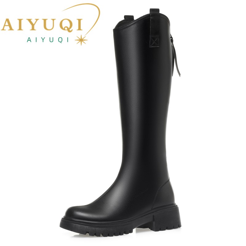 AIYUQI Women's Winter Boots 2024 New Large Size Rider Boots Women Natural Wool Warm High Western Cowboy Boots Women