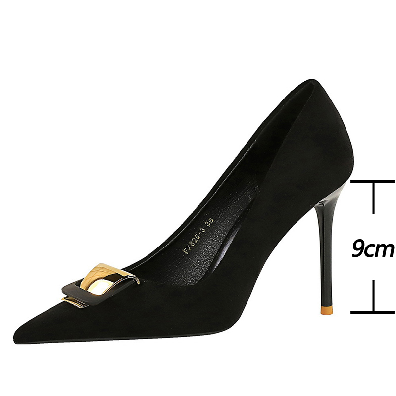 2025 new Metal BIGTREE Buckle Decoration Pumps Suede High Ladies Stilettos Women Heels Shoes Large Size 43 a62c