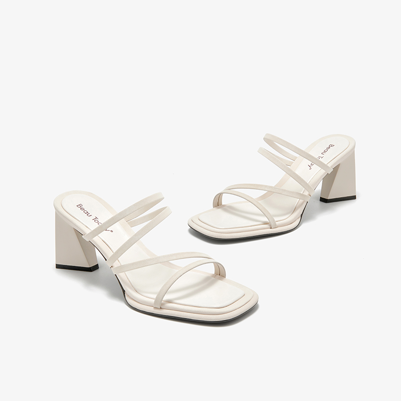 Fashion New BEAUTODAY Sandals Women Genuine Cow Leather Slip-on Chunky Heels Square Toe Summer Ladies Shoes Handmade 35121 c0cf