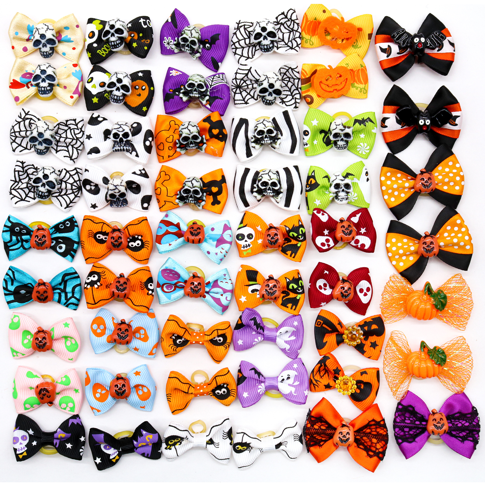 10PCS Halloween Dog Bows With Rubber Bands Pet Hair Accessories For Small Dogs and Cats Puppy Bowknots Pet Supplies