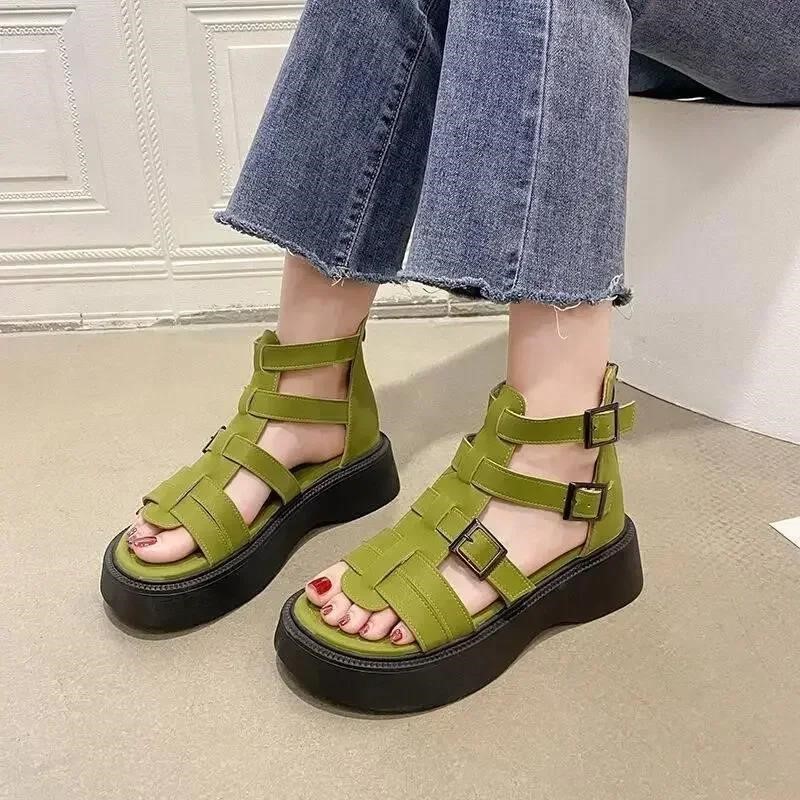 Gladiator Women's Shoes 2024 Hot Sale Women's Zipper Sandals Summer Beach Sandals Women Peep Toe Wedges Shoes Female