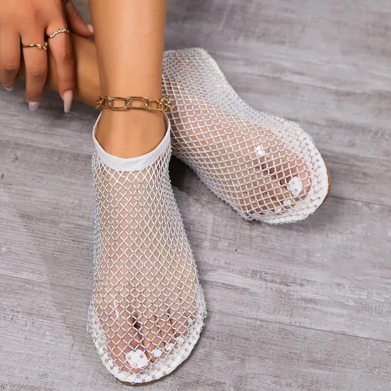 Large Summer Size Women Round Toe Sandals Hollow Short Boots Water Dia Sexy Flat Bottom New Fashion Banquet Slippers 3577