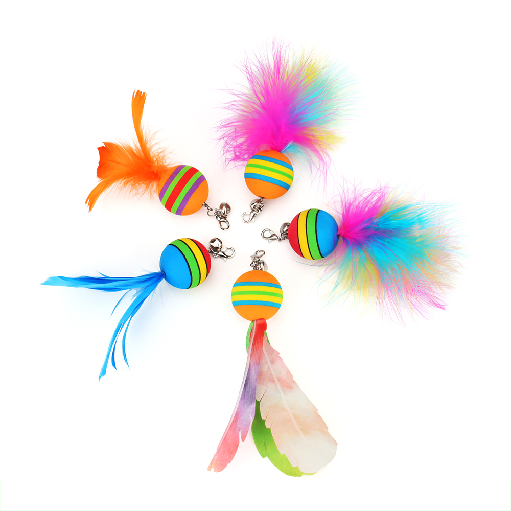 Funny Cat Stick Replacement Head Accessories Feather Colorful Leaves Ball Lovely Cats Play Pet Toy