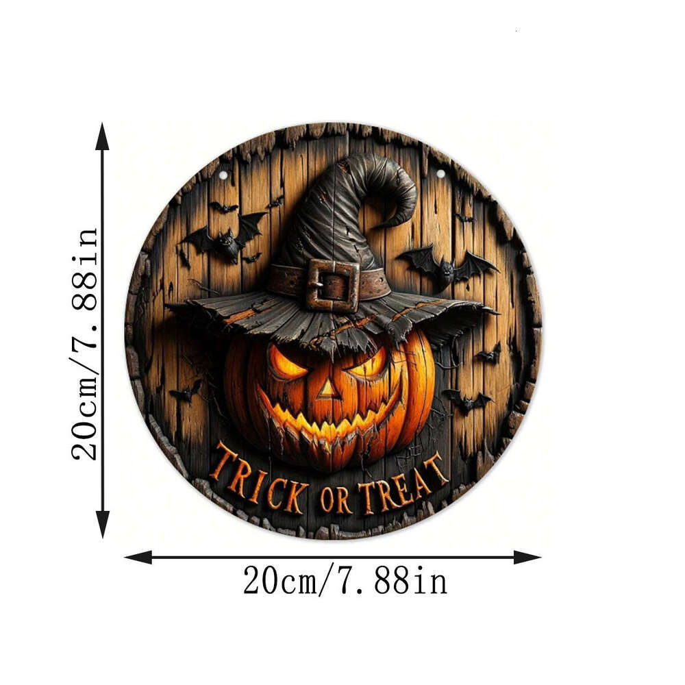 Halloween Wreath Retro Pumpkin Head Horror Art Decoration, Home Garden Courtyard Wooden Hanging Pendant