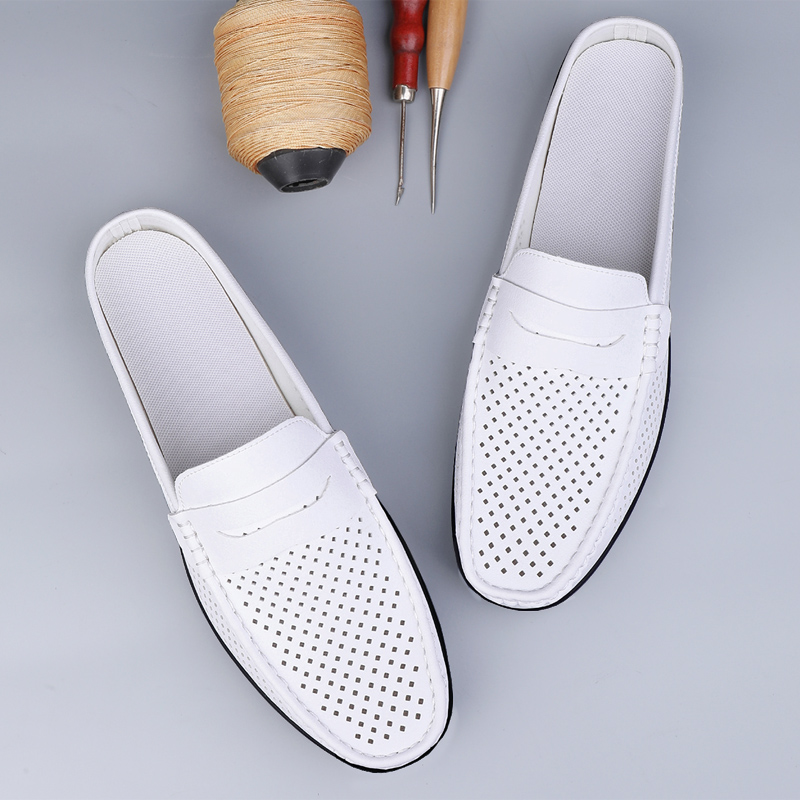 Plus Size 47 Men's Half Shoes Hollow Out Loafers for Men Fashion Leather Sandals Shoes Breathable Causal Beach Shoes Slippers