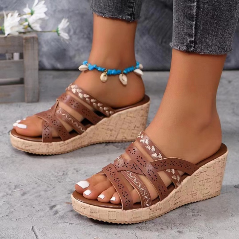 2024 Women Wedge Sandals Premium Orthopedic Open Toe Sandals Vintage Anti-Slip Leather Casual Female Platform Retro Shoes 36- 43