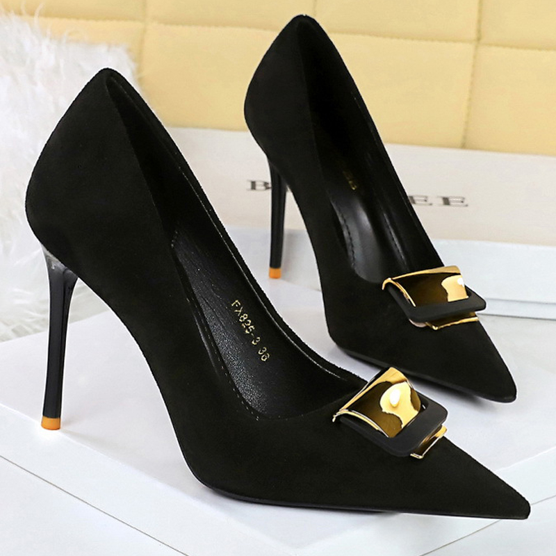 2025 new Metal BIGTREE Buckle Decoration Pumps Suede High Ladies Stilettos Women Heels Shoes Large Size 43 a62c