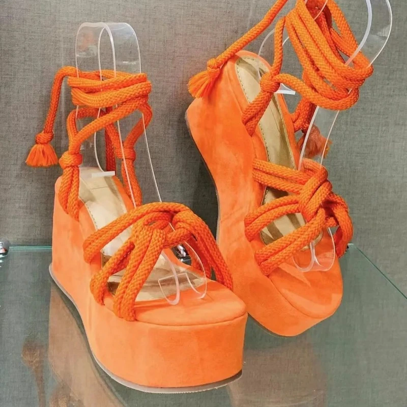 Wedge Strappy Platform Fashion Round Cross Tied Height Increase New Open Toe Women Sandals 2024 1fa9