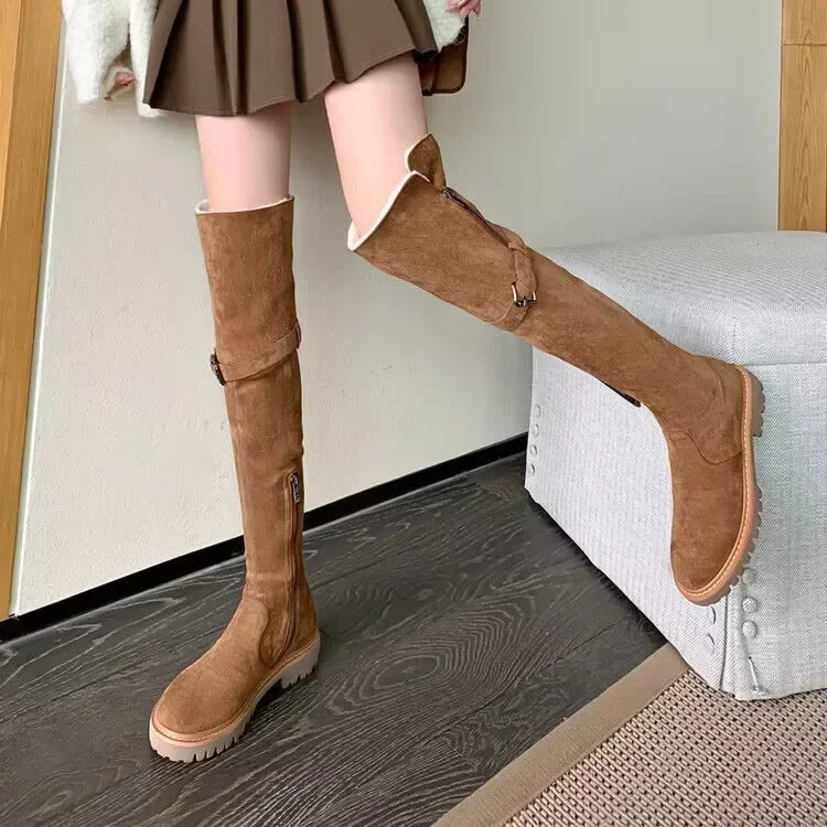 Woman Over The Knee High Boots New Fashion Slip on Long Boots Thick Sole Knight Booties Designer Women Cotton Shoes 2024