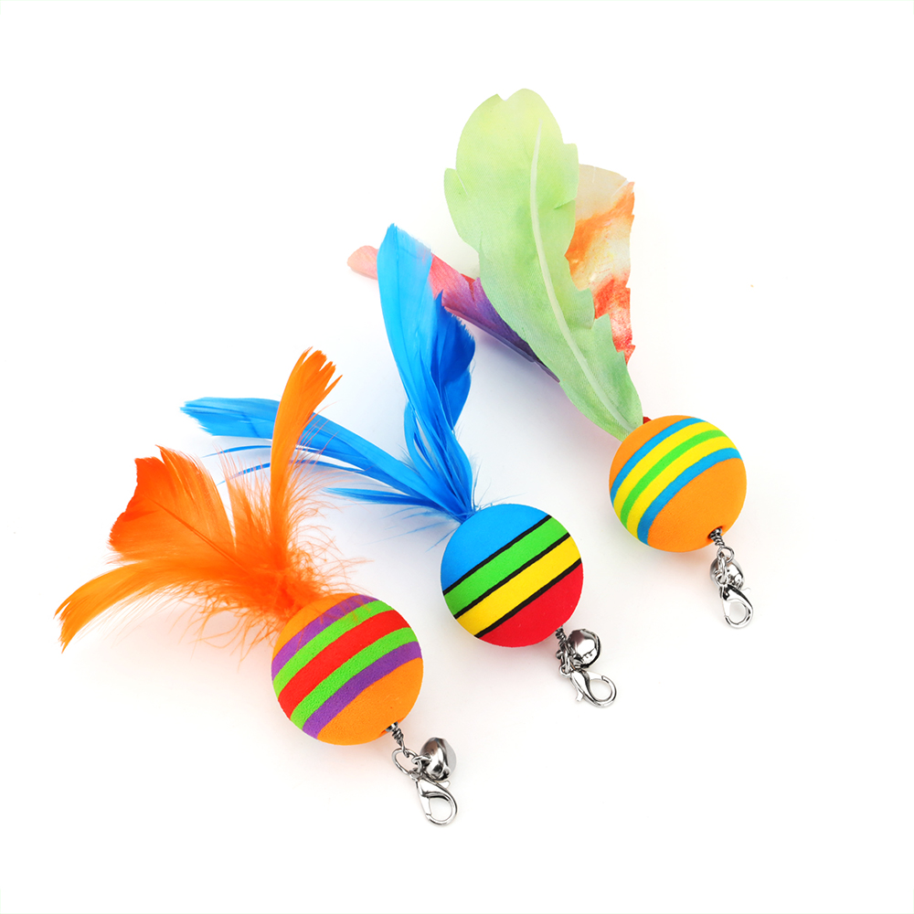 Funny Cat Stick Replacement Head Accessories Feather Colorful Leaves Ball Lovely Cats Play Pet Toy