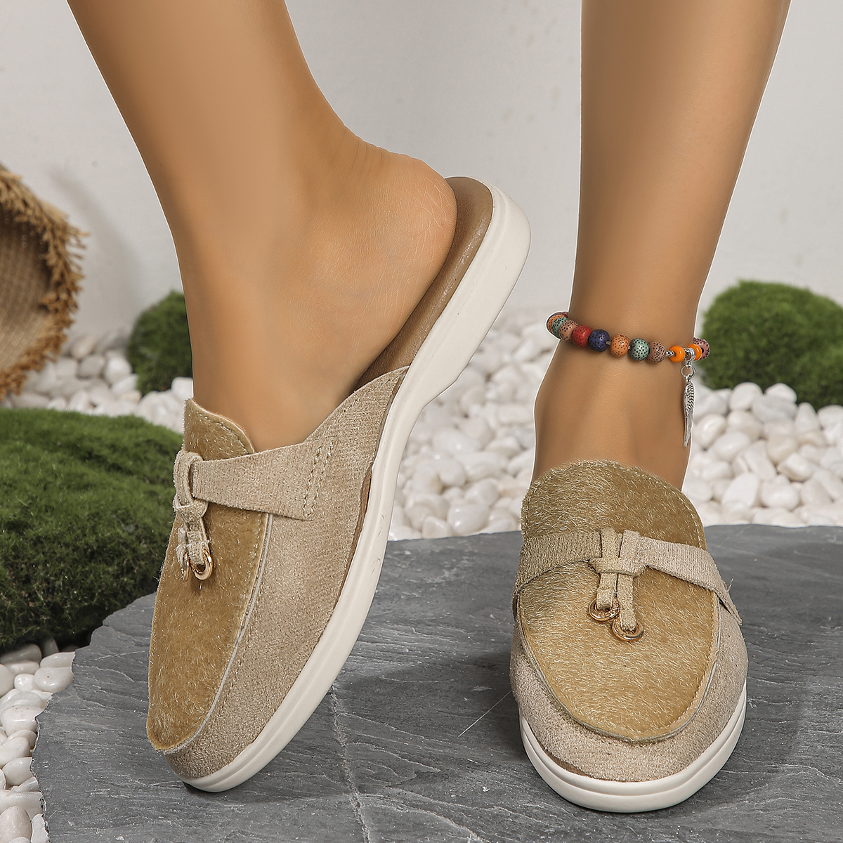 Casual Flat New Bottom Lock Tassel Loafers Fashion Women Single Brand Metal Buckle Slipper Mules Comfortable Slip on Shoes 4