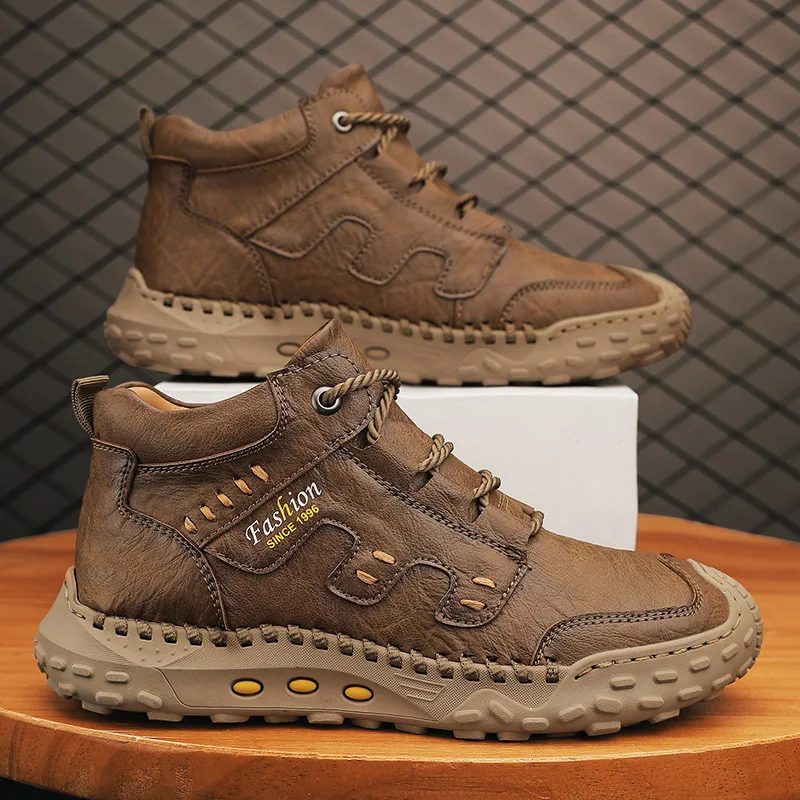Microfiber Leather Outdoor Sports Non-slip High-top Hiking Shoes for Men Optional Plush Winter Ankle Boots Big Size33 f814