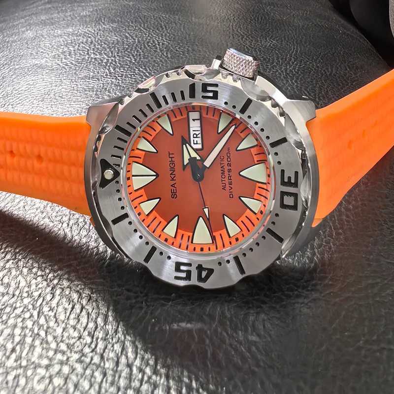 Sea Knight Monster V2 Mens Diving Watch Sapphire 200M Waterproof Orange Dial Stainless Steel NH36 Automatic Mechanical Watch W240902