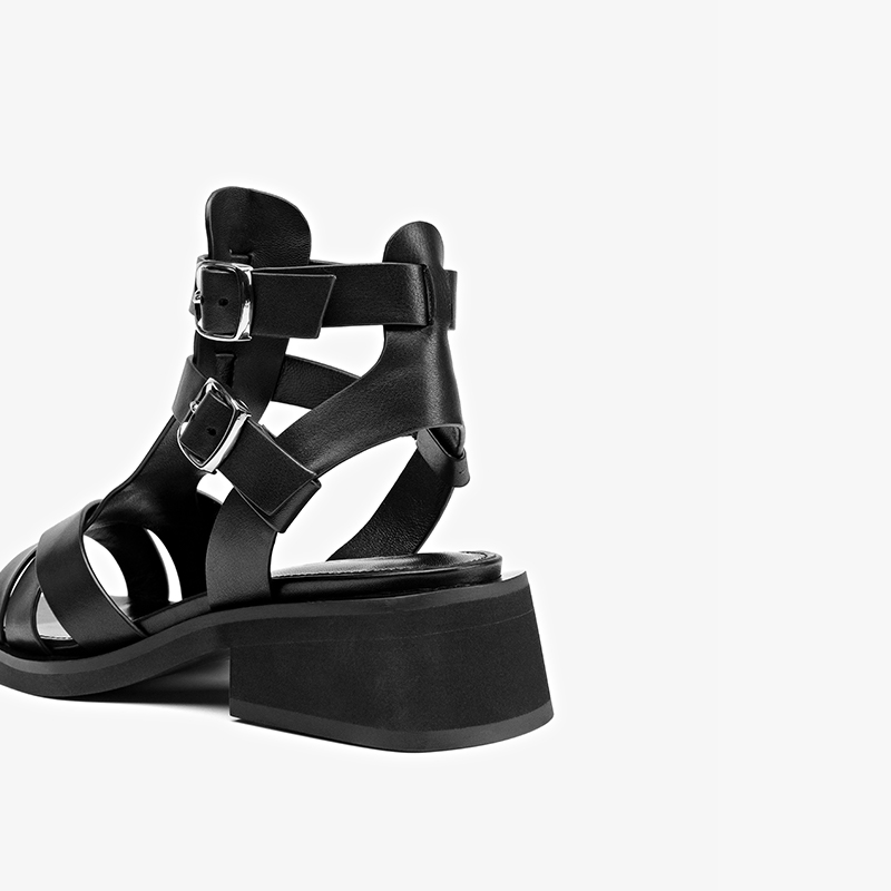 BEAUTODAY Gladiator Sandals Women Genuine Cow Leather Solid Black Crosses-strap Design Beach Ladies Shoes Handmade 33097