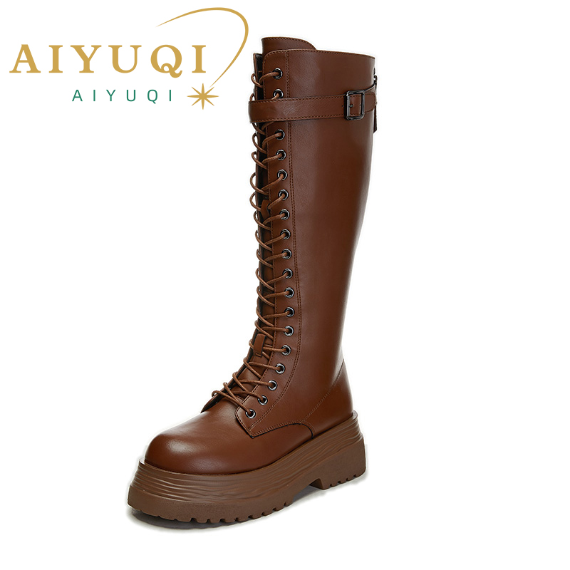 Knight AIYUQI British Style 2024 Autumn New Denim Casual Platform Women's Long Boots b60a
