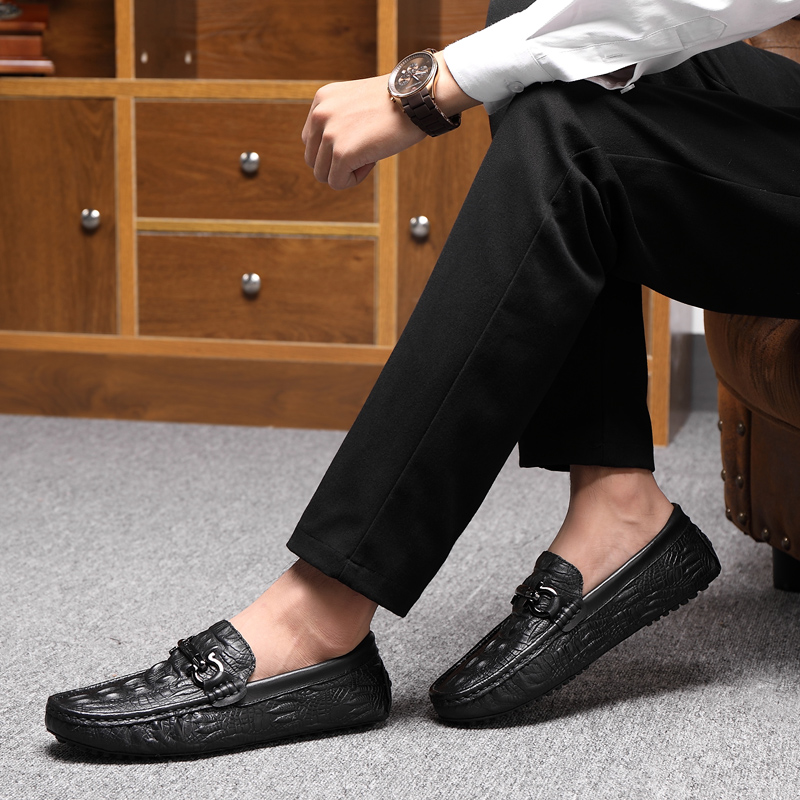 New Luxury Casual Loafers Shoe Brand Men Shoes Handmade Slip On Anti-Slip Business Genuine Leather Flats Male Crocodile Pattern