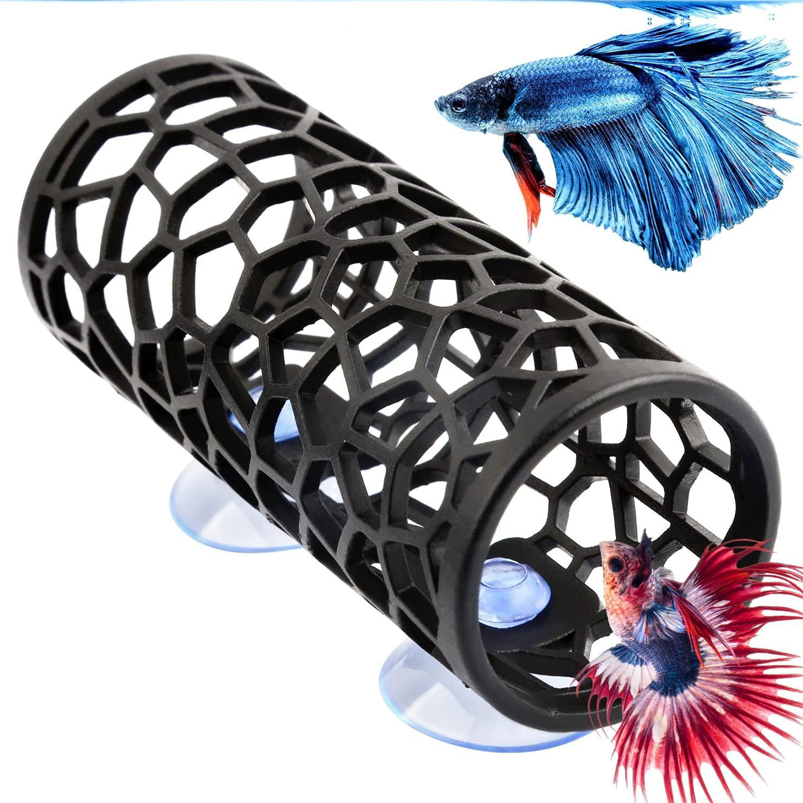 Fish Bed Tunnel Safe Small Hole Hollow Fish Hideout Resting Tube with Suction Cup for Fish Tank Aquarium Fish Bed Tunnel Cave