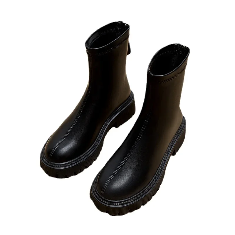 Fashion Boots Round Toe New Short Booties Ladies Elegant Square Heel Shoes Winter Soft Leather Women's Footwear2024 ca4c