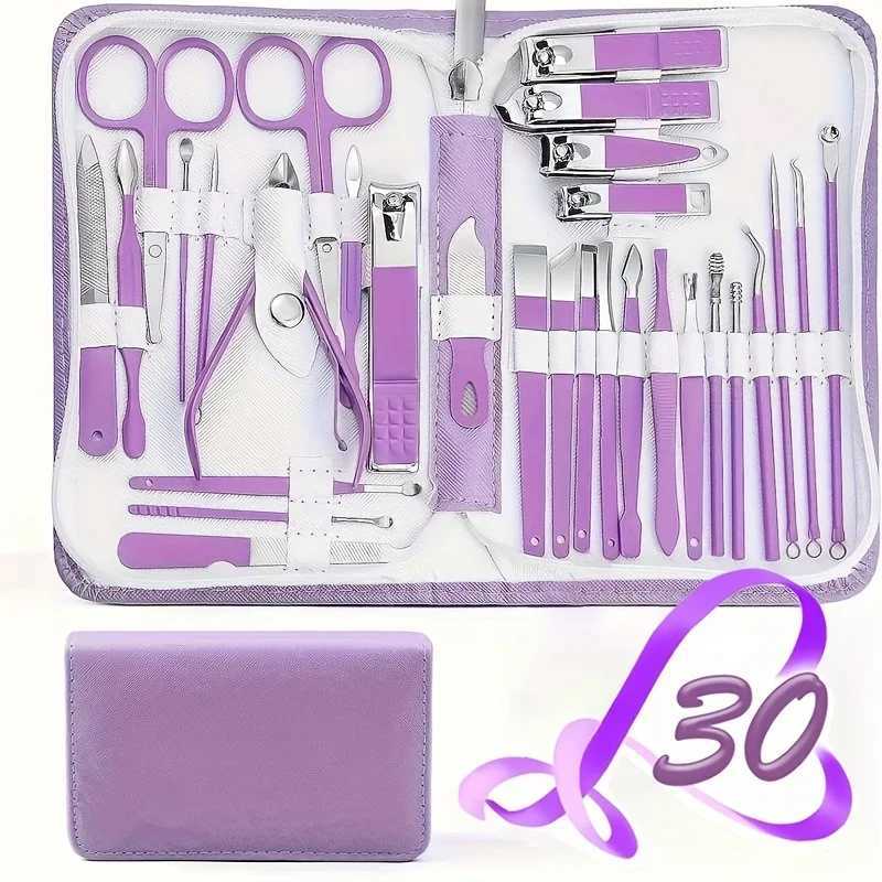 30Pcs Nail Clipper Set Purple Set Manicure Set Anti Splash Fingernail Cutter Stainless Steel Nail Scissor Cuticle ToolsXJ250121