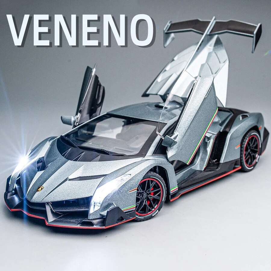 Diecast for Veneno Model Car 1/24 Scale Sports Toy Vehicle Door Can Be Opened Front Wheel Steerable