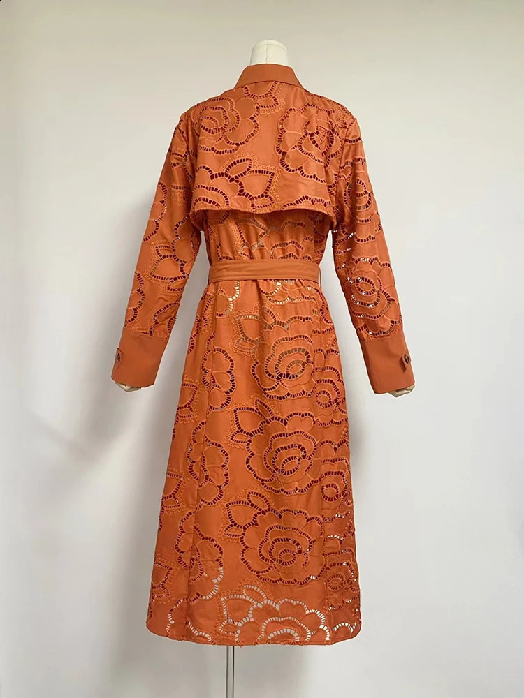 Eshin 2024 Spring Hollow Open Collar Womens Long Sleeve Splicing with Elegant Trench Womens Fashion Dress TH6188 240903