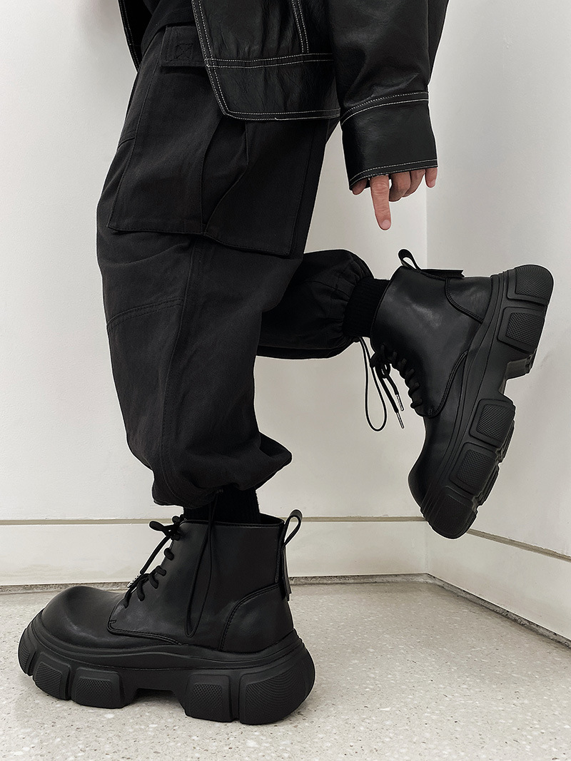 Autumn Winter New Leather Boots For Men Black Boots Platform Fashion Boots All-match Men's Fashion Boots Zapatos Para Hombres