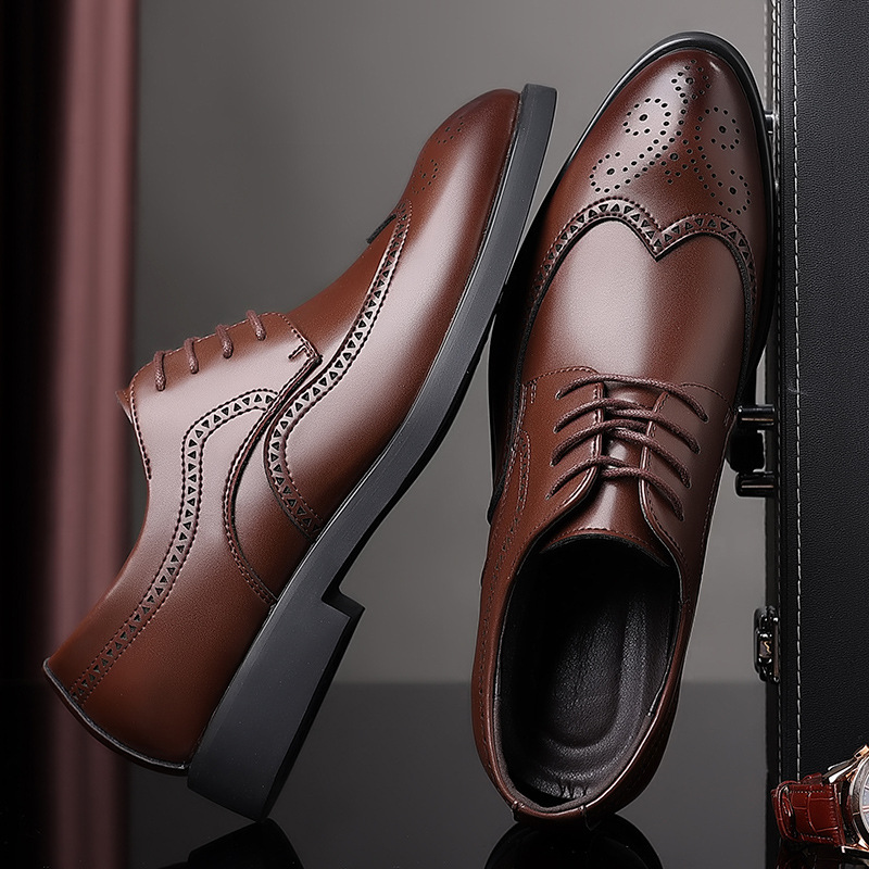 Classic Men's Retro Brogue Mens Lace-Up Business New Leather Shoes Dress Office Flats Men Wedding Party Oxfords db2d