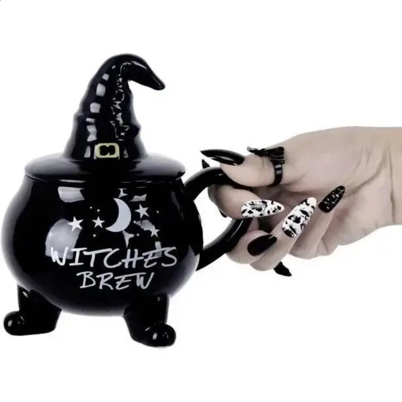 1pc 450ml Funny Witch Coffee Mugs Goth Christmas Halloween Novelty Cup with Lid Witches Brew Cauldron Mug Halloween Decor 240902