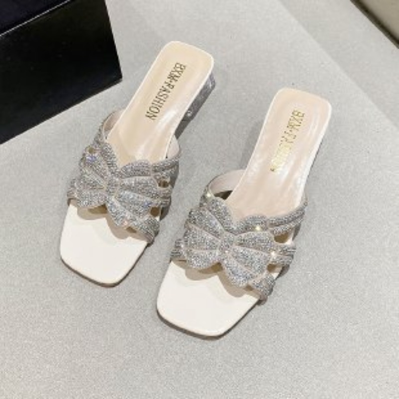 Italian with Rhinestone Shoes for Women 2024 Designer Low Heels SlipOn Party Pumps Sandals
