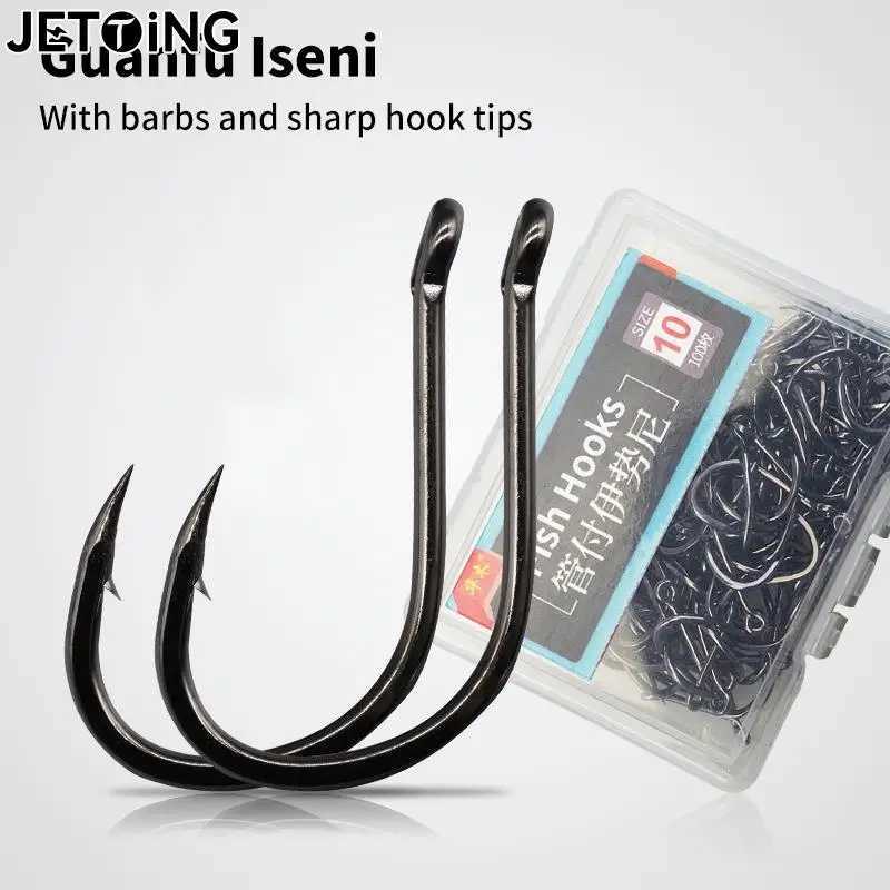 100 pieces/box Iseama round carpet eye fish hook set size 1-22# ring eye Japanese fish hook single arm fish hookW240903