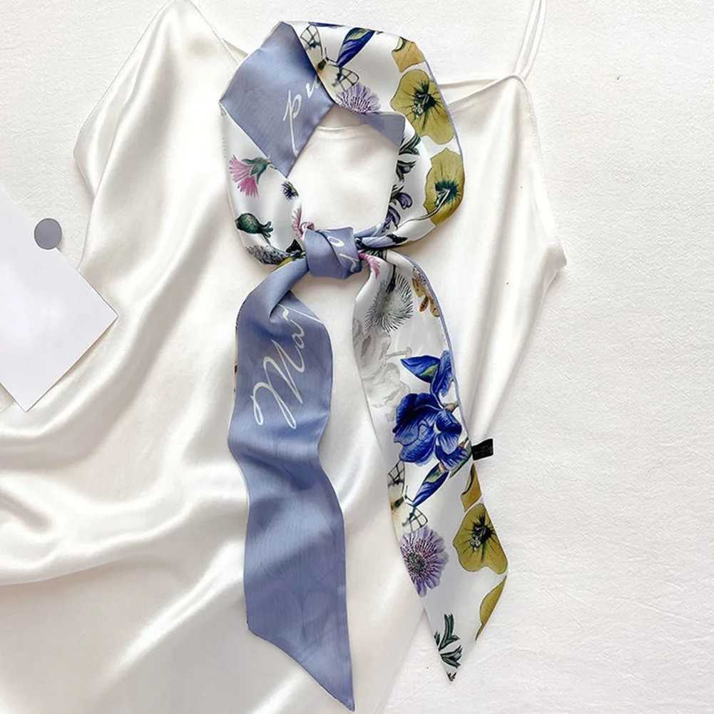Fashion Spring skinny Scarves for Hair Band Fem Silk Small Scarf Handkerchief Ribbon Ladies Print band Wen X250319