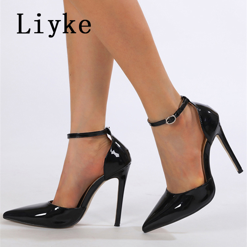 Liyke Sexy Pointed Toe Stiletto High Heels Sgback Sandals Quality Female Mules Fashion Buckle Strap Women Pumps Shoes Atos Mujer