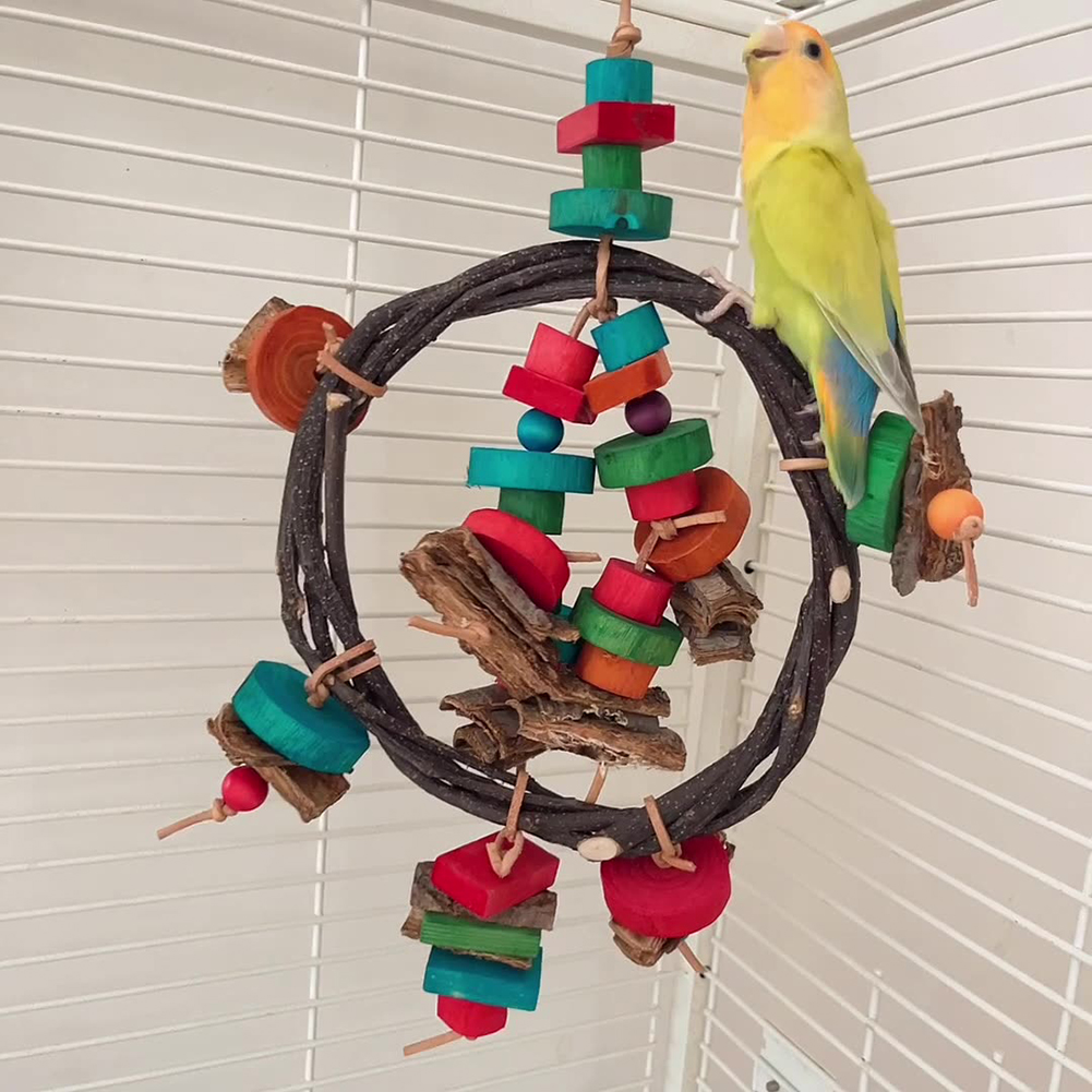 Parrot Toys Nature Wood Bird Chewing Toys Bird Cage Accessories Colorful Wooden Blocks Bird Chewing Toy Cage Rope Chewing Toy