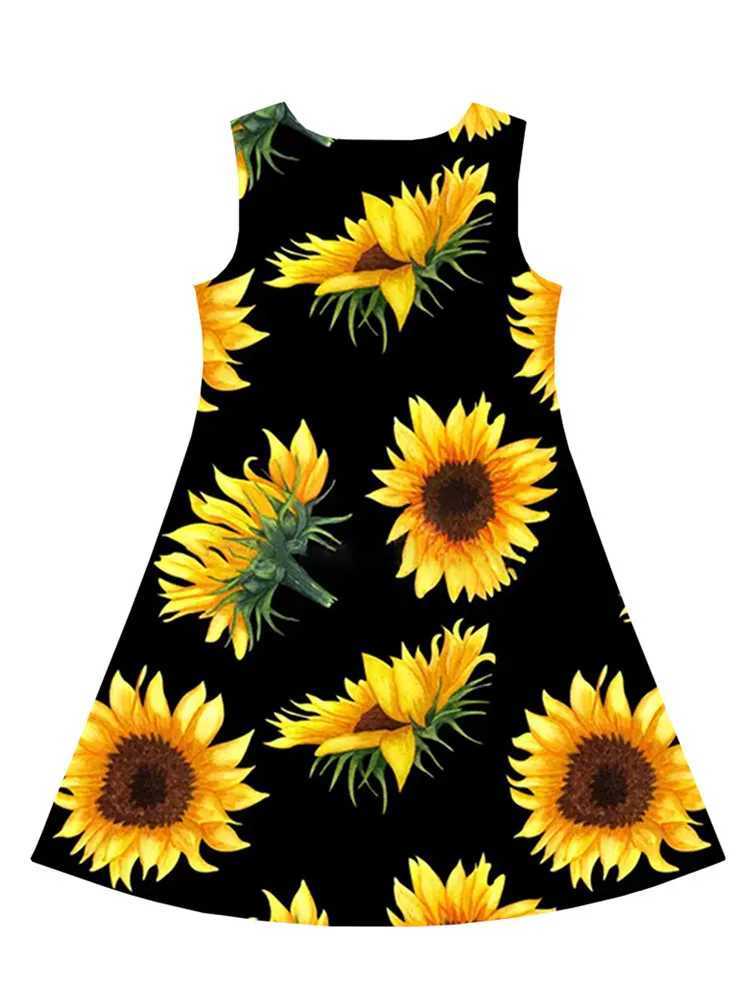 Summer Princess Dress for Girls 2024 Childrens Clothing Sleeveless O-neck Sunflower 3D Printed Childrens Girls Dress 10-12 Years Old W240902