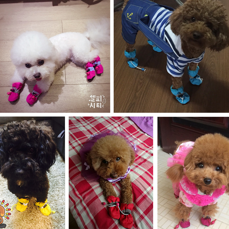 4pcs/set Waterproof Antiskid Puppy Shoes Winter Warm Plus Velvet Anti-slip Rain Snow Boots For Small Dog Cats Snow Socks