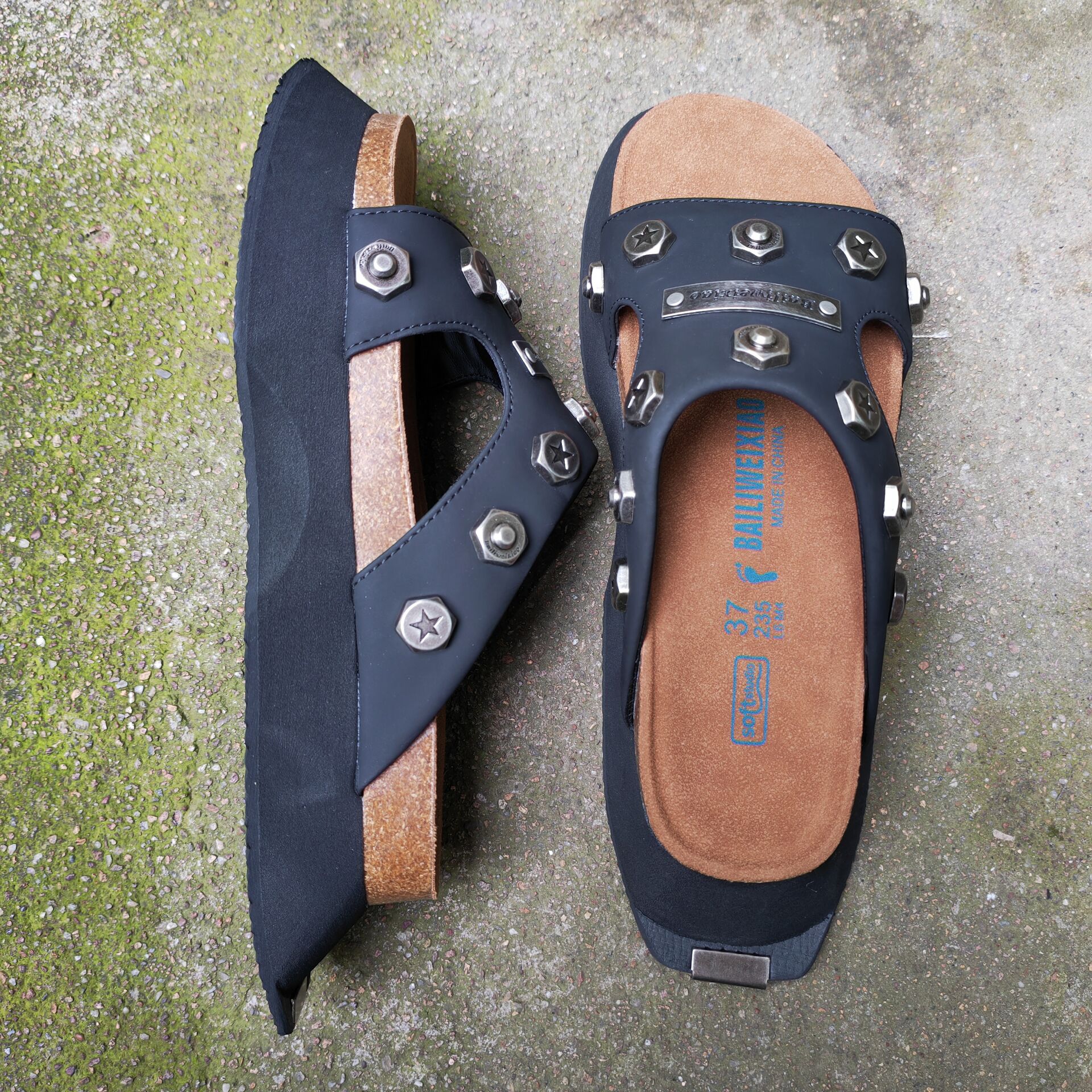 Summer Punk Women Rock Rivets Platform Leather Mules Creative Metal Fittings Slippers Female Casual Sandals Shoe Slides 1d16 ae7