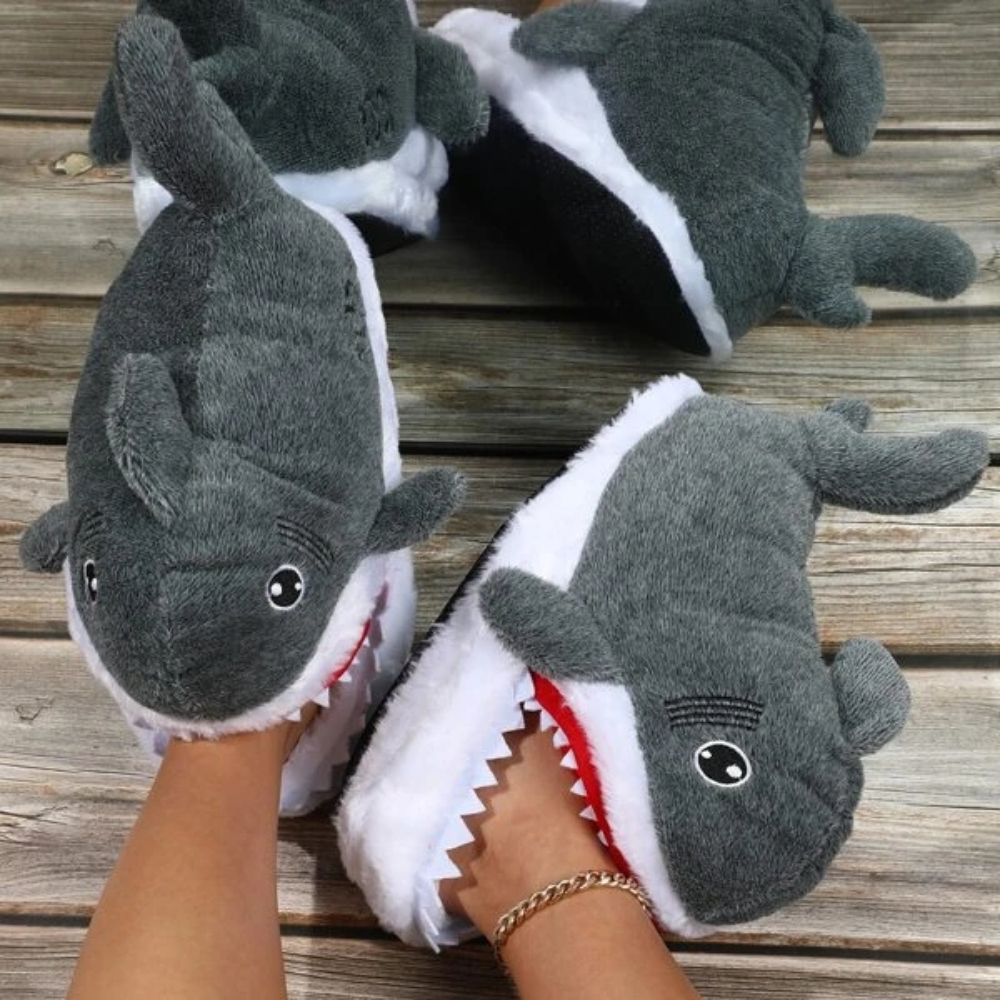 Winter Shark Couple Gift Woman Comfortable Funny Shark Slippers Heel Warm Indoor Home Use Man Bedroom Home Slippers 949