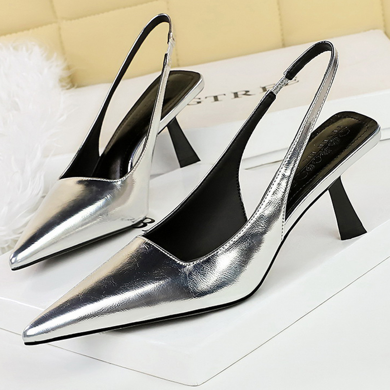 BIGTREE Shoes Summer Women Sandals Patent Leather Kitten Heels Ladies Shoes Hollow Back Strap Sandals Women Sandals Party Shoes