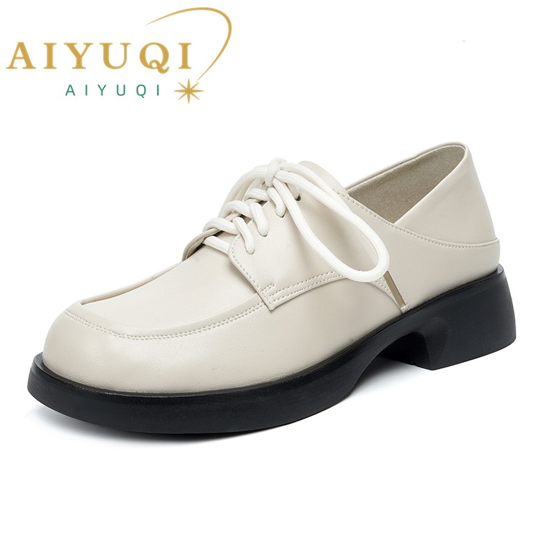Loafers AIYUQI 2024 New Spring New Genuine Leather Lace-Up British-Style Round Toe Women Quality Shoes Bbec