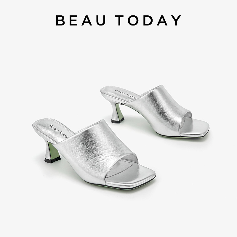 BEAUTODAY Fashion Slippers Women Genuine Leather High Heel Solid Color Open Toe Summer 2024 Leisure Ladies Shoes Handmade 35123