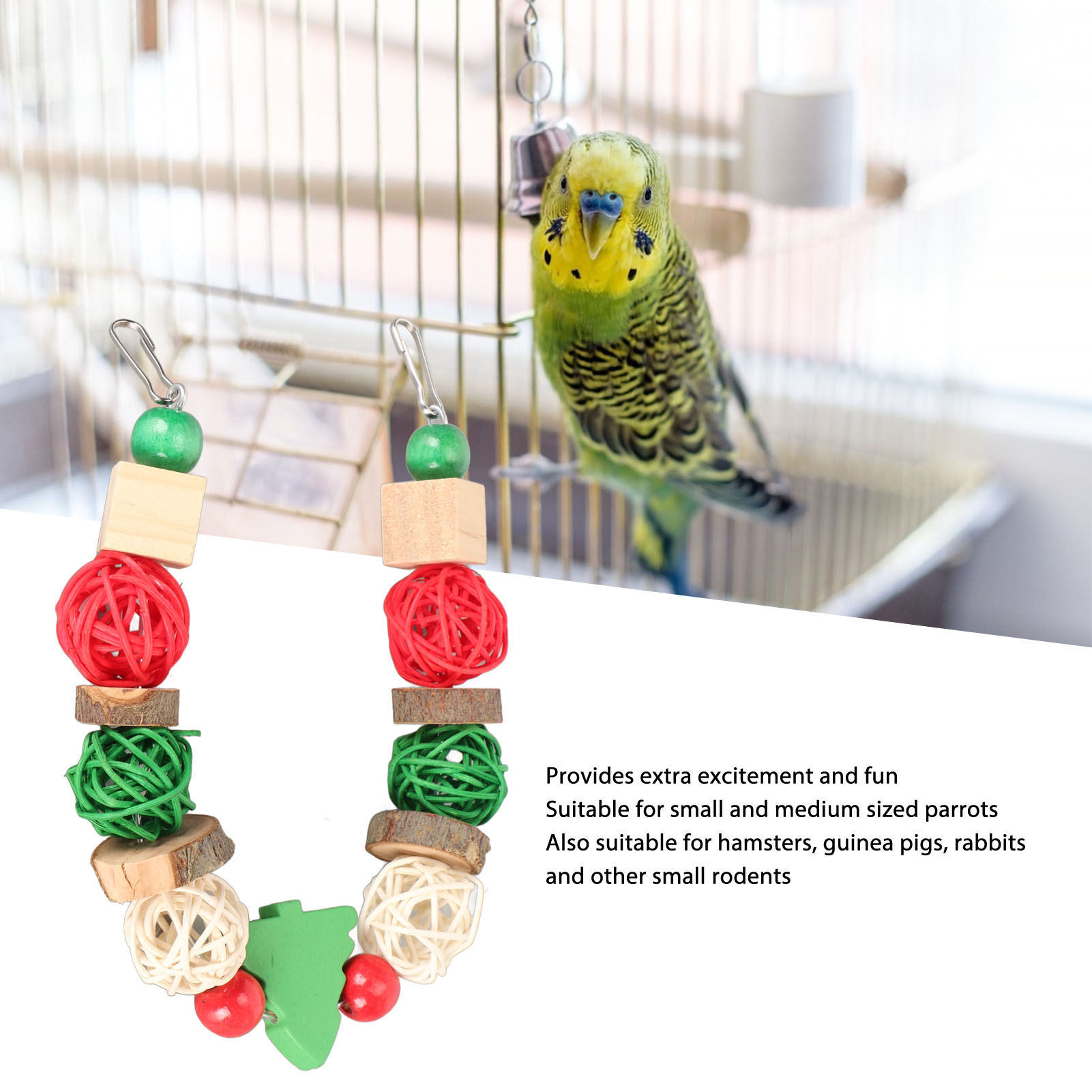 Colorful Wooden Chewing Toy for Parrots, Teeth Grinding, Rattan Ball, Christmas Bird, Hamster, Rabbit