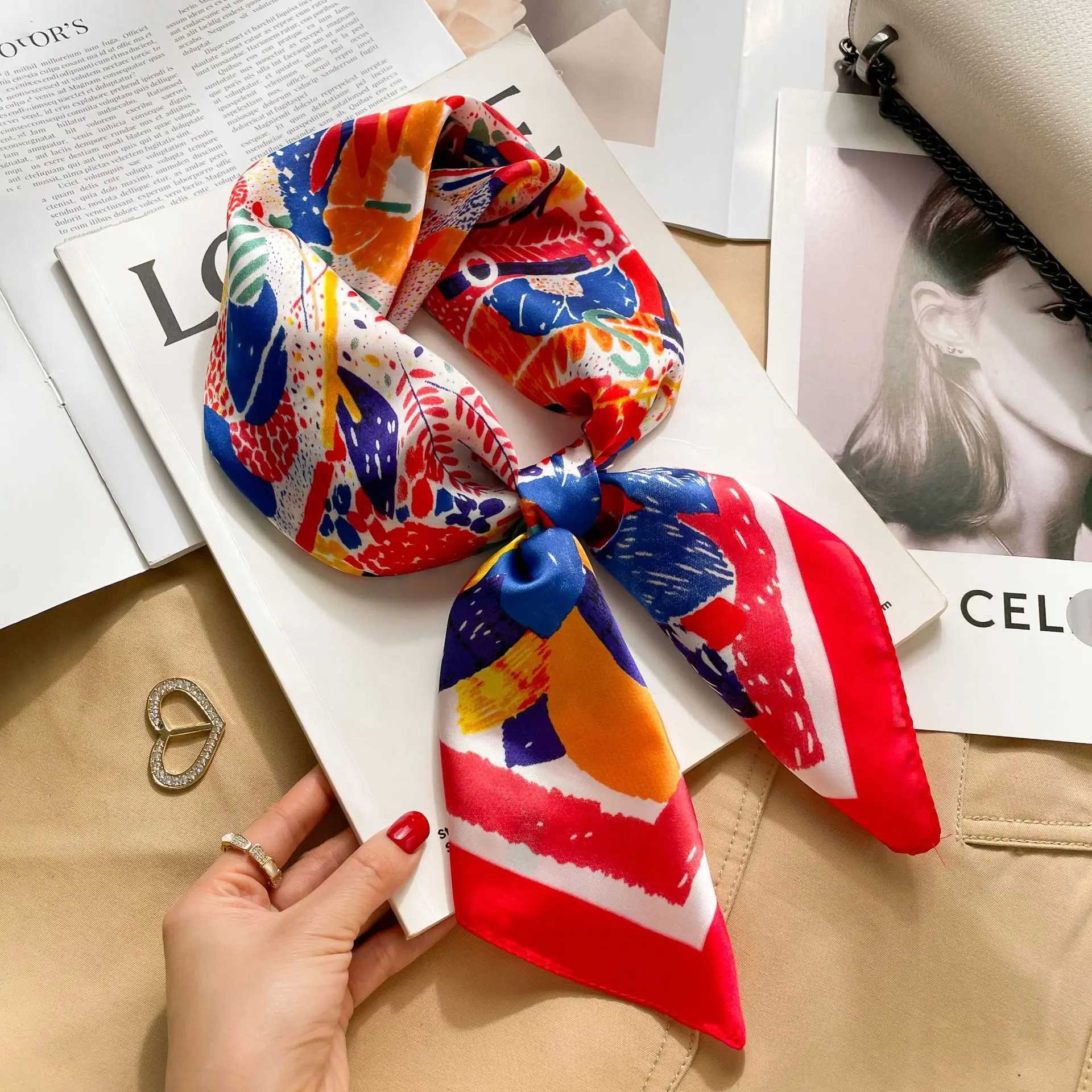 Luxury design chain printed small square scarf simulating silk thin neck scarf fashionable summer sunscreen scarf 70x70cm X250319
