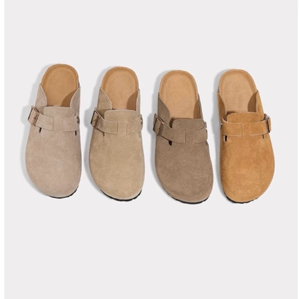 Fashion Women's Suede Mules Slippers Men Clogs Cork Insole Sandals with Arch Support Outdoor Beach Slides Home Shoes