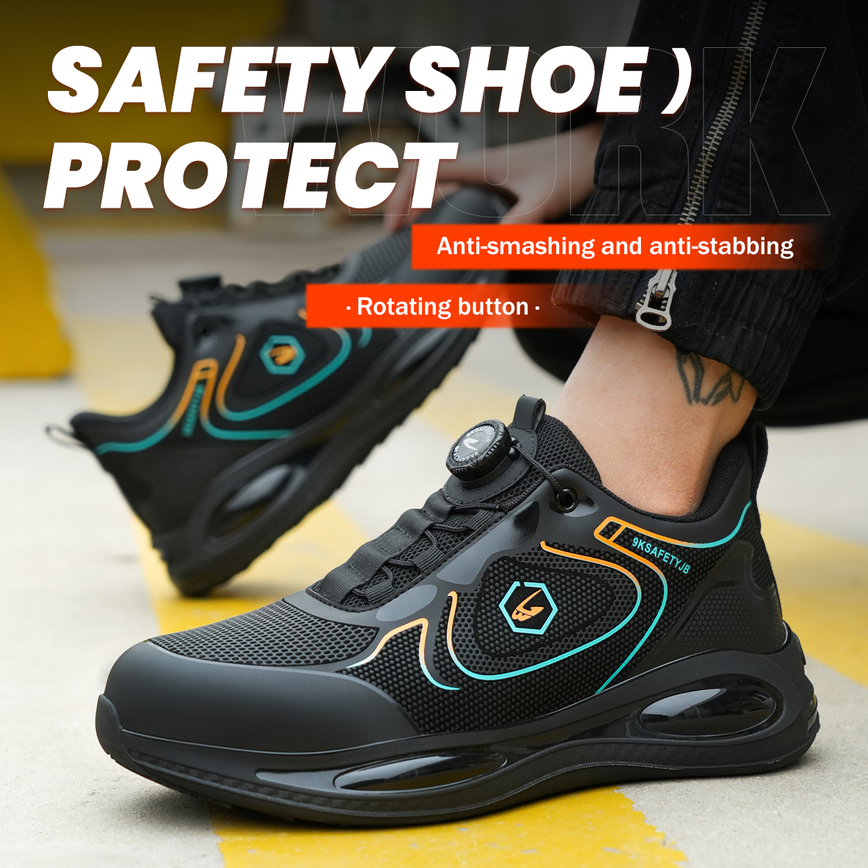 Safety Waterproof Men Rotating Button Sneakers Male Anti-Smash Breathable Work Man Air Cushion Steel Toe Shoes fa4d