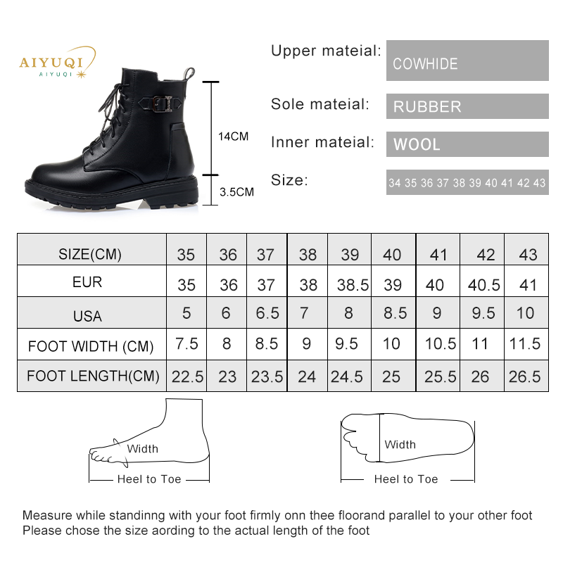 AIYUQI Women Short Boots Genuine Leather 2024 New Winter Women Biker Boots Wool Warm Large Size Marton Boots Women